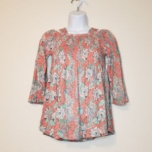 Cloud Chaser Girls Coral Floral Cold Shoulder Bell Sleeve Smocked Top Large (14)